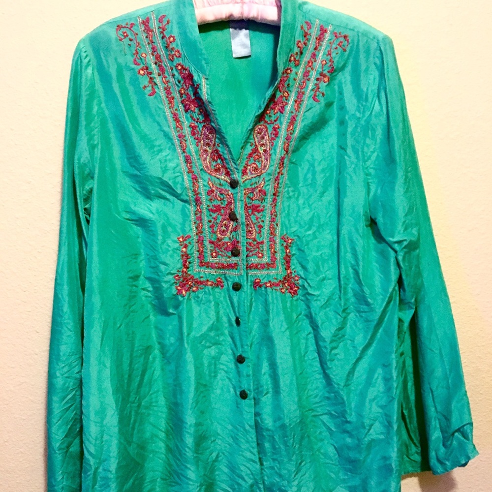BELIZA Turquoise EMbroidered Blouse/Tunic